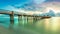 A panoramic shot of a scenic colorful sunset at the beach - Naples Pier, Florida