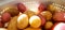 Panoramic shot of a variety of potatoes in a strainer pot