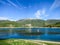 Panoramic sight in Castel di Tora with Lake Turano, beautiful village in the Province of Rieti. Lazio, Italy