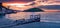 Panoramic spring sunset in Ksamil town. Unbelievable evening seascape of Ionian sea.