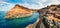 Panoramic spring view of famous Channel Of Love Canal d`Amour beach. Bright morning seascape of Ionian Sea. Amazing outdoor