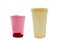 Panoramic still life of ice cream slush frozen colorful frozen fruit granita drinks flowing into takeaway plastic cups with ice