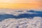 Panoramic sunrise over clouds and horizon on Kota Kitabalu summit in Malaysia