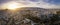 Panoramic sunrise view of the skyline of Athens with Acropolis Temple