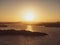 Panoramic sunset aerial drone view of famous Sydney Harbour with the CBD city centre skyline in the background. South Head
