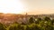 Panoramic sunset cityscape on Rome. Colorful landscape