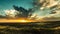 Panoramic of the sunset during the golden hour with landscape of Patagonian plateau