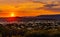 Panoramic sunset over Juan Les Pins harbor and district of Antibes resort city onshore Azure Cost of Mediterranean Sea in France