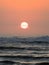 Panoramic sunset view of Huanchaco beach waves at pacific ocean sea sand Trujillo La Libertad Peru South America