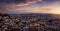 Panoramic sunset view of the illuminated cityscape of Lisbon