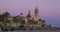 Panoramic sunset view on sitges famous church 4k spain