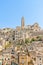 Panoramic of tipical stones and church of Matera