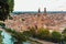 Panoramic from the top of the Castle of Verona, with a view of the roofs and the alleys of the medieval city along the river