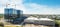 Panoramic top view building under construction with working crane North of Dallas, Texas