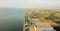 Panoramic top view Corpus Christi waterfront with sailboat along