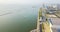 Panoramic top view Corpus Christi waterfront with sailboat along