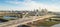 Panoramic top view Dallas landmark Margaret McDermott bridge and overflow Trinity River