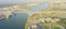 Panoramic top view Harbor Bridge and gasoline tanks near Port of