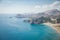 Panoramic top view of Tsampika beach, Greece