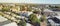 Panoramic top view typical residential neighborhood with downtown Chicago in background