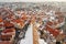 Panoramic top view on winter medieval town within fortified wall. Nordlingen, Bavaria, Germany.