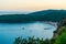 Panoramic top views of Jaz Beach.Sunset summer landscape. Budva Riviera. Montenegro