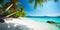 Panoramic tropical beach with palm trees created with generative AI technology