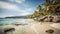 Panoramic tropical beach with palm trees. Generative AI