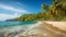 Panoramic tropical beach with palm trees. Generative AI