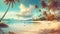 Panoramic tropical beach with palm trees. Generative AI