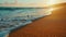 Panoramic tropical beach sunset with golden sand, calm horizon, and relaxing summer vibes