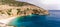 Panoramic tropical sea, cove and beach landscape from Kas, Antalya, Turkey. Holiday, travel and tourism concept.