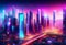 Panoramic urban architecture, cityscape with space and neon light effects