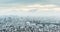 Panoramic urban city skyline aerial view under twilight sky and golden sun in tokyo, Japan