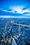 Panoramic urban city skyline aerial view under twilight sky and neon night in tokyo, Japan