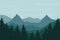 Panoramic vector illustration of a mountain landscape with a for