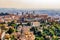 Panoramic veiw on old city Citta Alta in Bergamo with historic buildings.