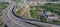 Panoramic vertical aerial view interstate 69 highway downtown Ho