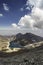 Panoramic vertical shot of a landscape with a crater and its volcanic lagoons of the Nevado de Toluca in Mexico