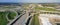 Panoramic vertical view Katy freeway Interstate 10 with clear bl