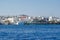 Panoramic vew of Mykonos town Chora from the Aegean Sea