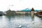 Panoramic vew of the older wooden bridge of Europe in Lucerne Sw