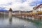 Panoramic vew of the older wooden bridge of Europe in Lucerne Sw