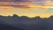 Panoramic video on the Alps at sunset. Colorful sky, high altitude mountain peaks with glaciers, Massif des Ecrins National Park,