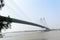 Panoramic Vidyasagar Setu or Hooghly Bridge during sunset. Famous longest cable stayed toll flyover over Ganges River connection