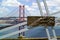 Panoramic view 25th of april bridge with cross, Lisbon - Portugal