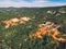 Panoramic view from above on Abstract Rustrel canyon. Colorado Provencal, France
