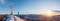 Panoramic view from above of Lake Lugano in winter with snow, Italy