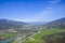 Panoramic view from above on the separation of the confluence of the river