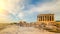 Panoramic view of Acropolis hill and Parthenon temple restoration